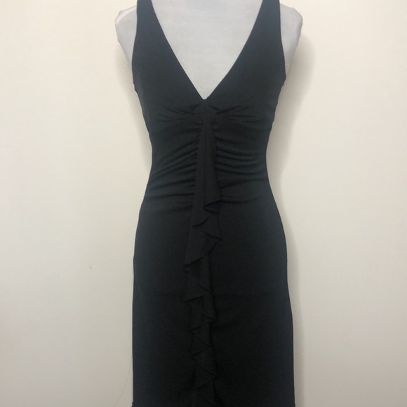 Black scrunch front ripple down v neck dress size small - Picture 1 of 14